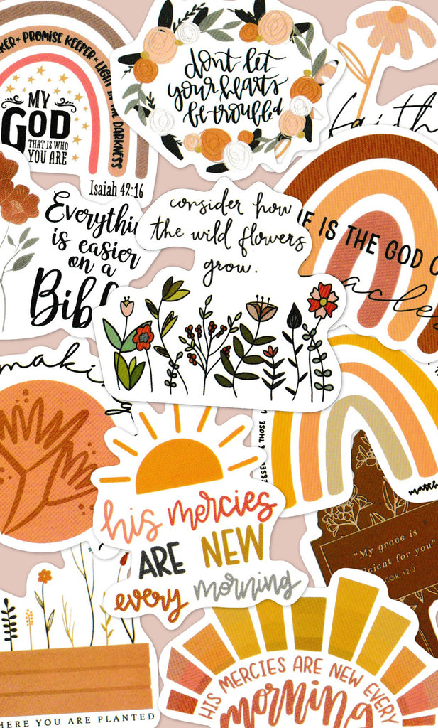 Retro Boho Flowers Sunshine and Rainbows - 12 Sticker Pack -  Default Title -  Trini-T Ministries