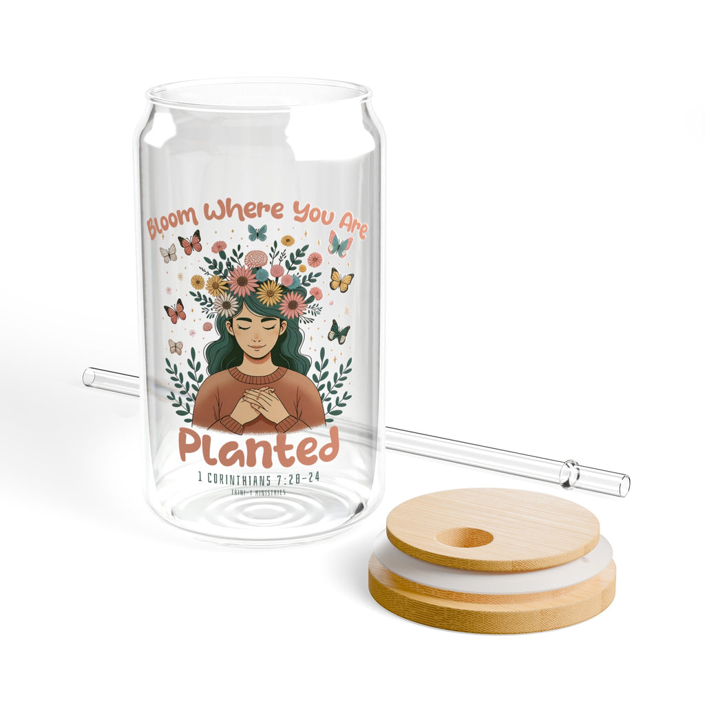 Bloom Where You Are Planted - Can Cup -  With lid and straw / 16oz -  Trini-T Ministries