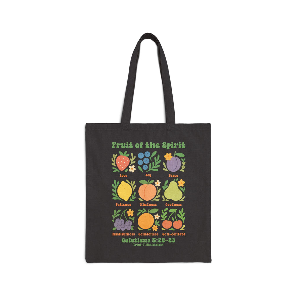 Flat lay of black Fruit of the Spirit Tote Bag