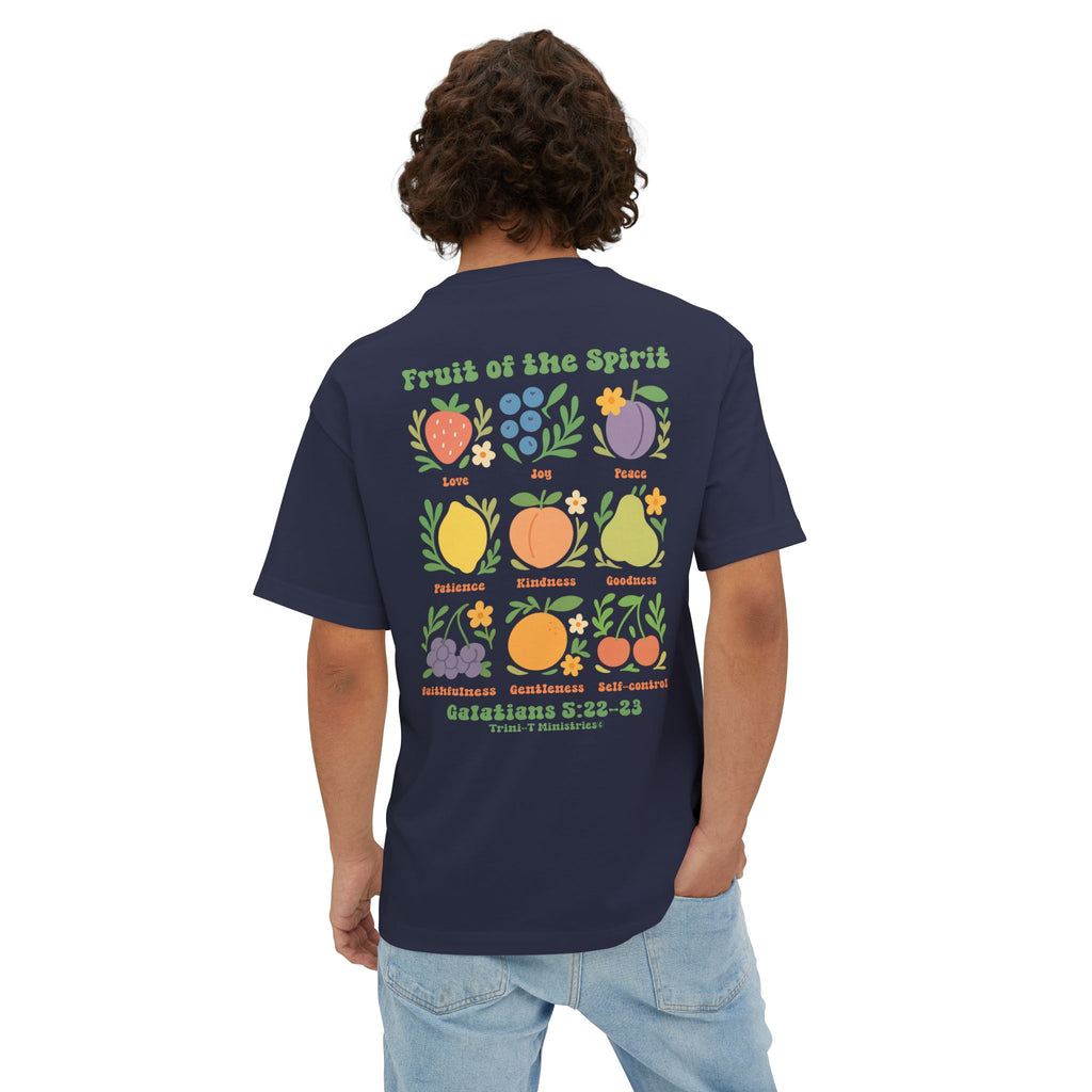 Man wearing Fruit of the Spirit Oversized T-Shirt - Navy Blue Back