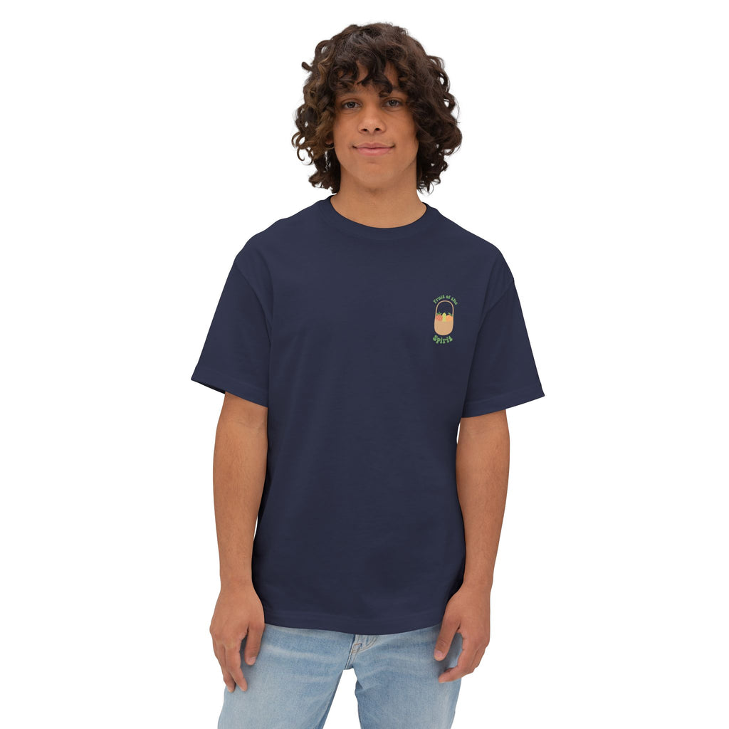 Man wearing Fruit of the Spirit Oversized T-Shirt - Navy Blue Front