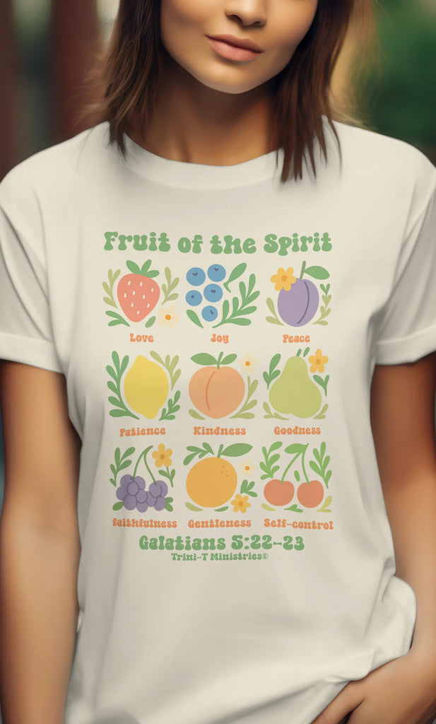 Model wearing the Fruit of the Spirit White T-Shirt