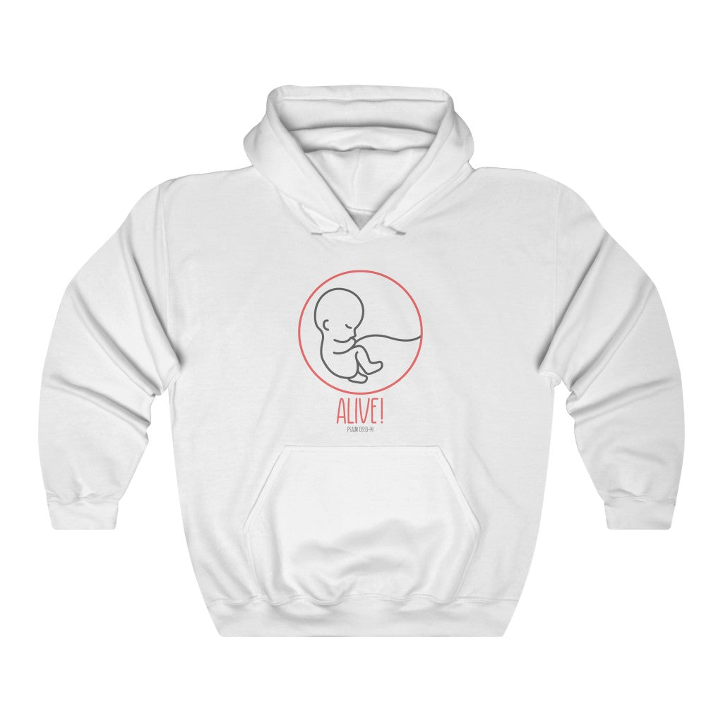 Alive! - Christian Hoodie -  White / S, White / M, White / L, White / XL, White / 2XL, White / 3XL, White / 4XL, White / 5XL, Charcoal / S, Charcoal / M -  Trini-T Ministries