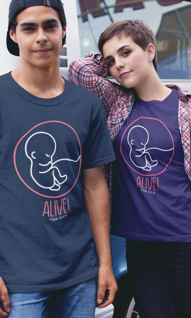 Alive! - Unisex T -  Navy / L, Black / S, Dark Grey Heather / S, Light Blue / S, Navy / S, Pink / S, Team Purple / S, Turquoise / S, White / S, Black / M -  Trini-T Ministries