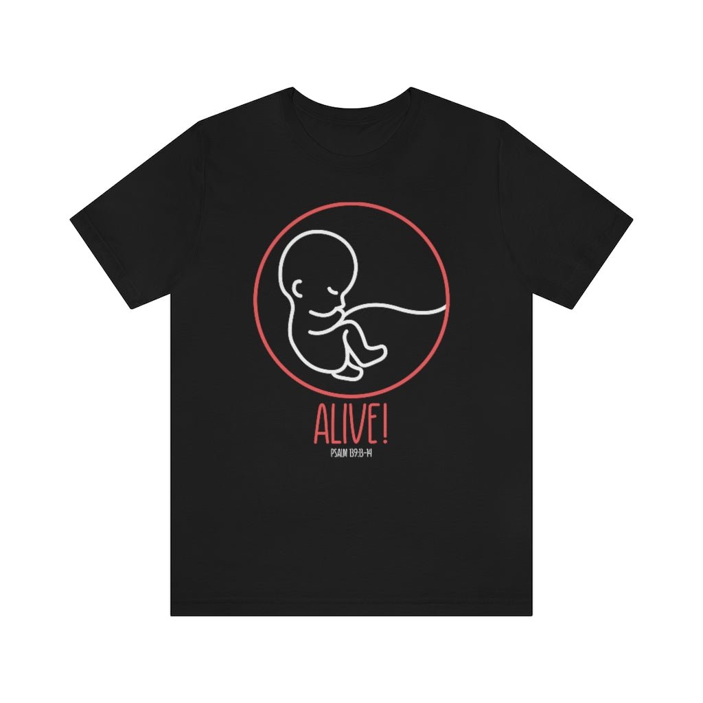 Alive! - Unisex T -  Navy / L, Black / S, Dark Grey Heather / S, Light Blue / S, Navy / S, Pink / S, Team Purple / S, Turquoise / S, White / S, Black / M -  Trini-T Ministries