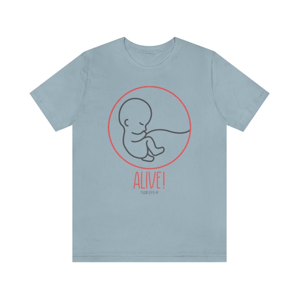 Alive! - Unisex T -  Navy / L, Black / S, Dark Grey Heather / S, Light Blue / S, Navy / S, Pink / S, Team Purple / S, Turquoise / S, White / S, Black / M -  Trini-T Ministries