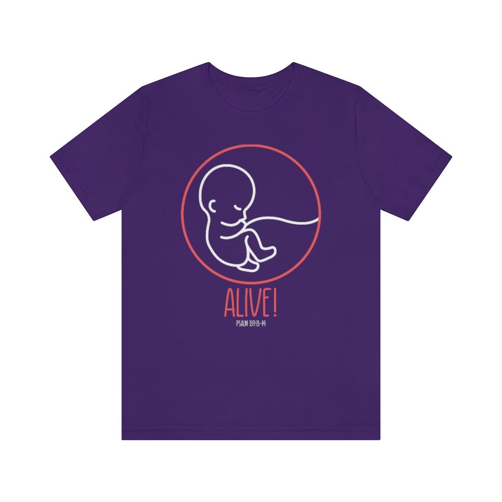 Alive! - Unisex T -  Navy / L, Black / S, Dark Grey Heather / S, Light Blue / S, Navy / S, Pink / S, Team Purple / S, Turquoise / S, White / S, Black / M -  Trini-T Ministries