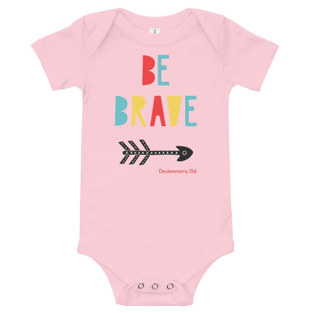 Be Brave - Baby’s Romper -  Black / 3-6m, Black / 6-12m, Black / 12-18m, Black / 18-24m, White / 3-6m, White / 6-12m, White / 12-18m, White / 18-24m, Heather Columbia Blue / 3-6m, Heather Columbia Blue / 6-12m -  Trini-T Ministries