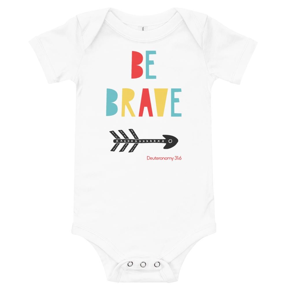 Be Brave - Baby’s Romper -  Black / 3-6m, Black / 6-12m, Black / 12-18m, Black / 18-24m, White / 3-6m, White / 6-12m, White / 12-18m, White / 18-24m, Heather Columbia Blue / 3-6m, Heather Columbia Blue / 6-12m -  Trini-T Ministries