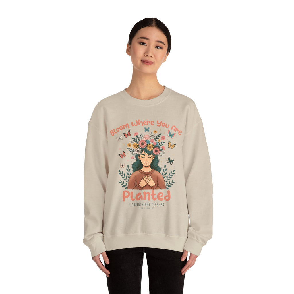 Bloom Where You Are Planted - Sweatshirt -  S / Navy, S / Red, S / Sand, S / Sport Grey, S / White, S / Black, S / Forest Green, M / Navy, M / Red, M / Sand -  Trini-T Ministries