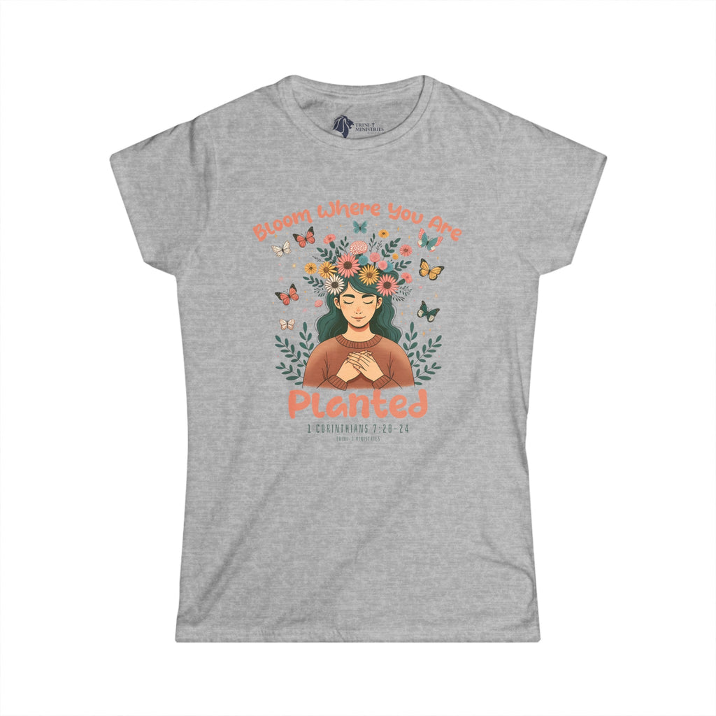 Bloom Where You Are Planted - Women's T -  Light Blue / S, Navy / S, Purple / S, Sport Grey / S, White / S, Black / S, Light Blue / M, Navy / M, Purple / M, Sport Grey / M -  Trini-T Ministries