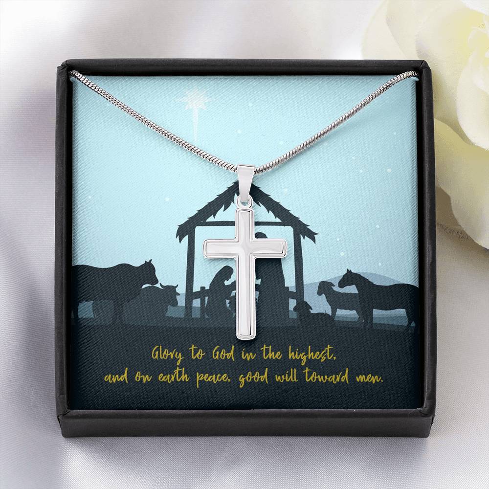 Christmas Nativity Cross - Necklace -  Standard Box, Mahogany Style Luxury Box -  Trini-T Ministries