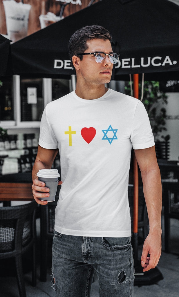 Cross, Heart, Star of David - Men’s T -  White / S, White / M, White / L, White / XL, White / 2XL, Athletic Heather / S, Dark Grey Heather / S, Athletic Heather / M, Dark Grey Heather / M, Athletic Heather / L -  Trini-T Ministries