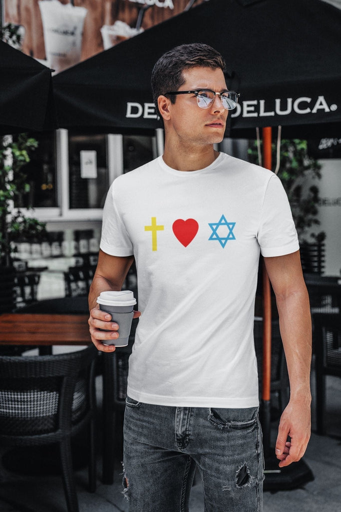 Cross, Heart, Star of David - Men’s T -  White / S, White / M, White / L, White / XL, White / 2XL, Athletic Heather / S, Dark Grey Heather / S, Athletic Heather / M, Dark Grey Heather / M, Athletic Heather / L -  Trini-T Ministries