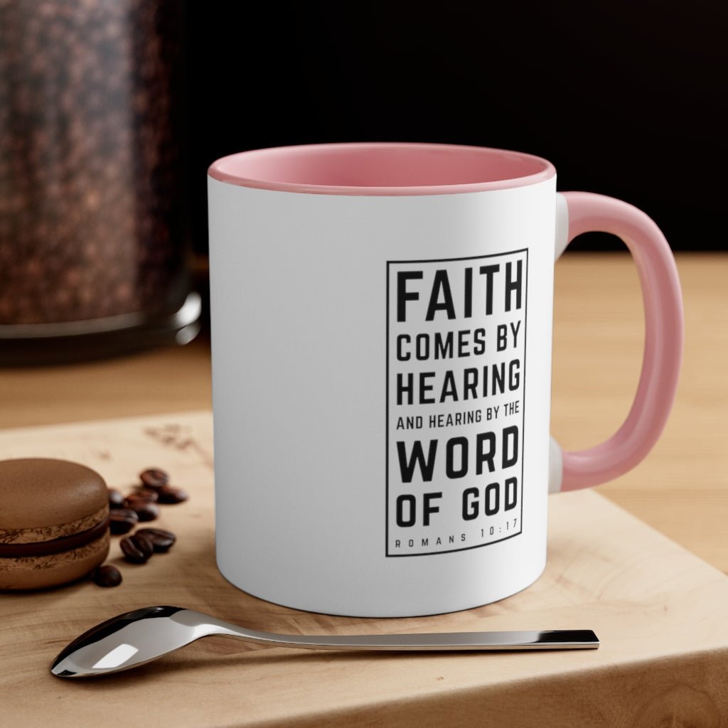 Faith Comes By Hearing - Mug -  Black / 11oz, Navy / 11oz, Blue / 11oz, Pink / 11oz, Red / 11oz -  Trini-T Ministries