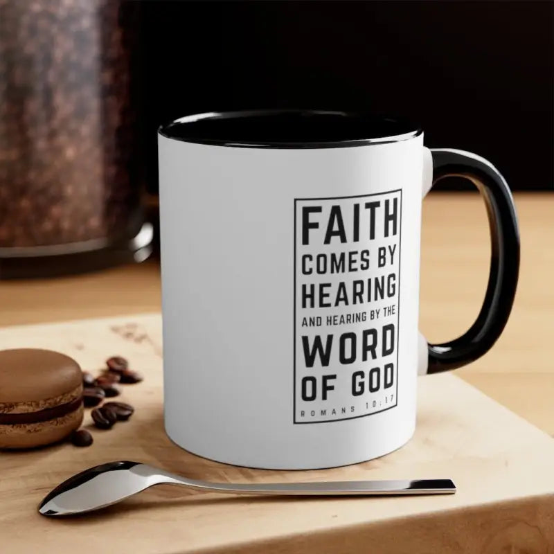 Faith Comes By Hearing - Mug -  Black / 11oz, Navy / 11oz, Blue / 11oz, Pink / 11oz, Red / 11oz -  Trini-T Ministries