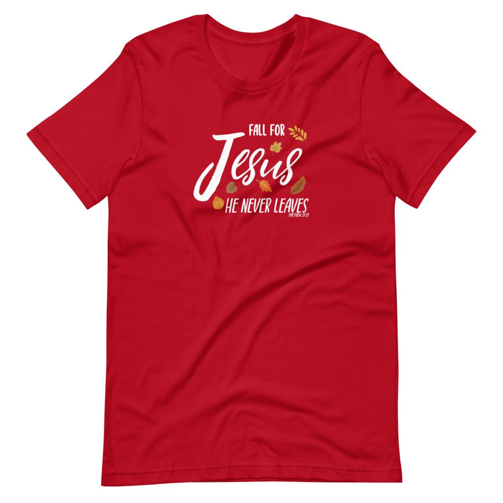 Fall For Jesus - Men's T -  Black Heather / XS, Black Heather / S, Black Heather / M, Black Heather / L, Black Heather / XL, Black Heather / 2XL, Black Heather / 3XL, Black Heather / 4XL, Red / S, Red / M -  Trini-T Ministries