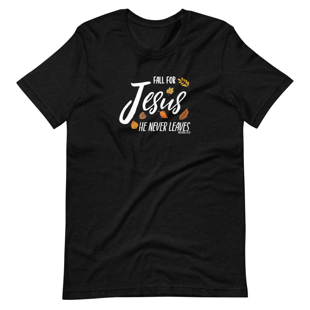 Fall For Jesus - Men's T -  Black Heather / XS, Black Heather / S, Black Heather / M, Black Heather / L, Black Heather / XL, Black Heather / 2XL, Black Heather / 3XL, Black Heather / 4XL, Red / S, Red / M -  Trini-T Ministries