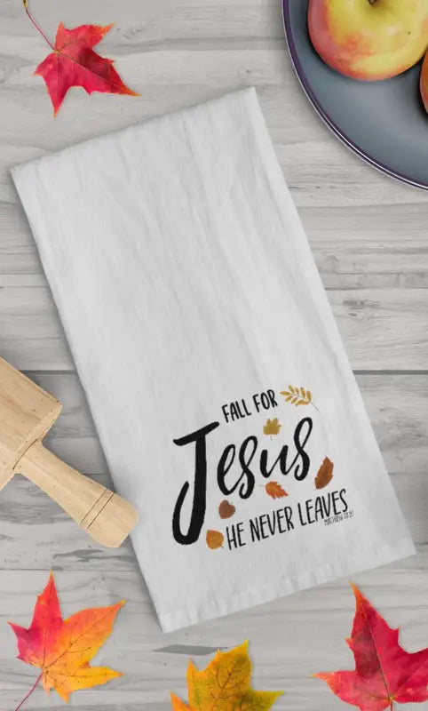 Fall For Jesus - Tea Towel -  White / 28" × 28" -  Trini-T Ministries