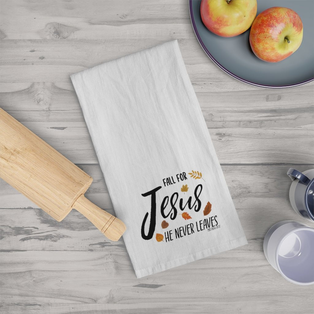 Fall For Jesus - Tea Towel -  White / 28" × 28" -  Trini-T Ministries