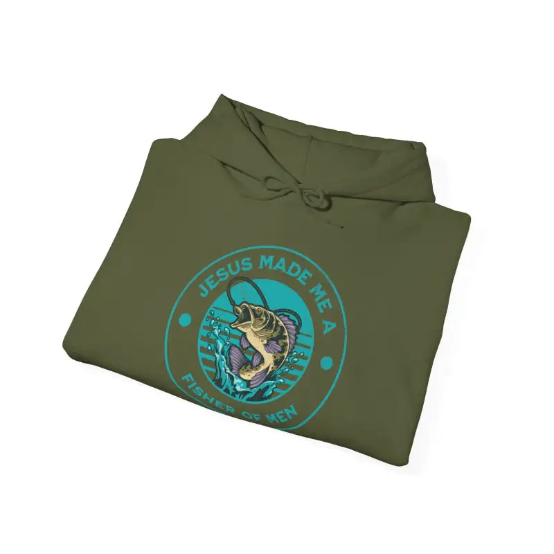 Fisher of Men - Matthew 4:19 Hoodie - Trini-T Ministries - Olive Green folded