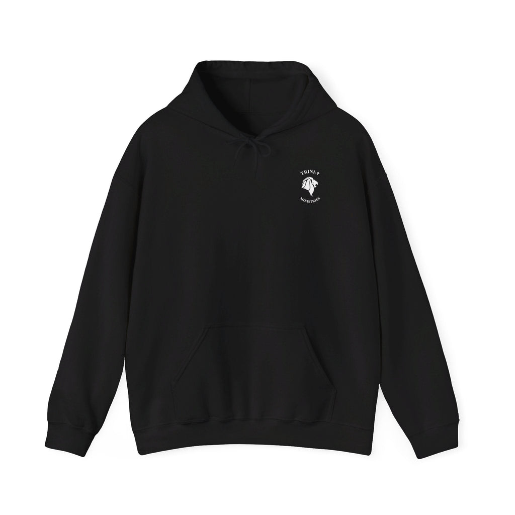 Black hoodie with small white logo, perfect Christian gift for your greatest friend