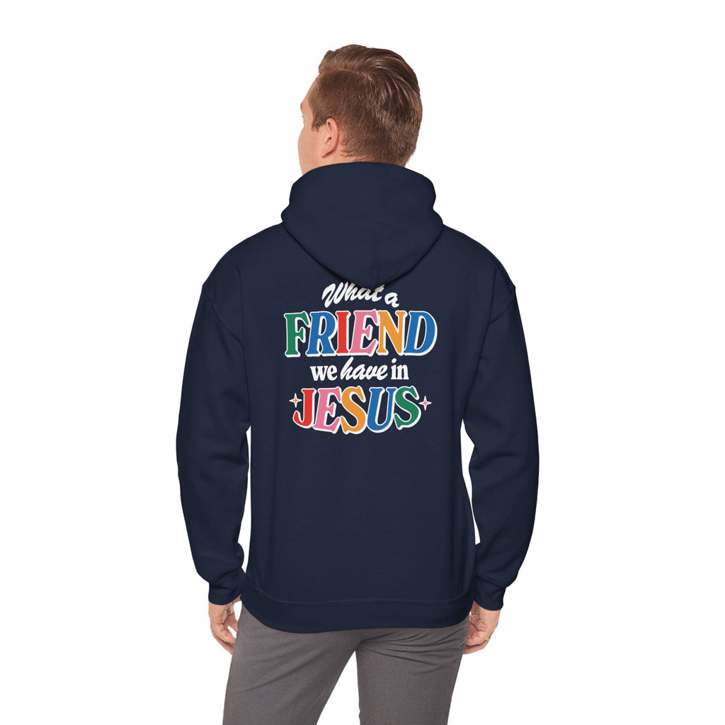 Navy blue hoodie featuring colorful text, perfect Christian gift for the greatest friend