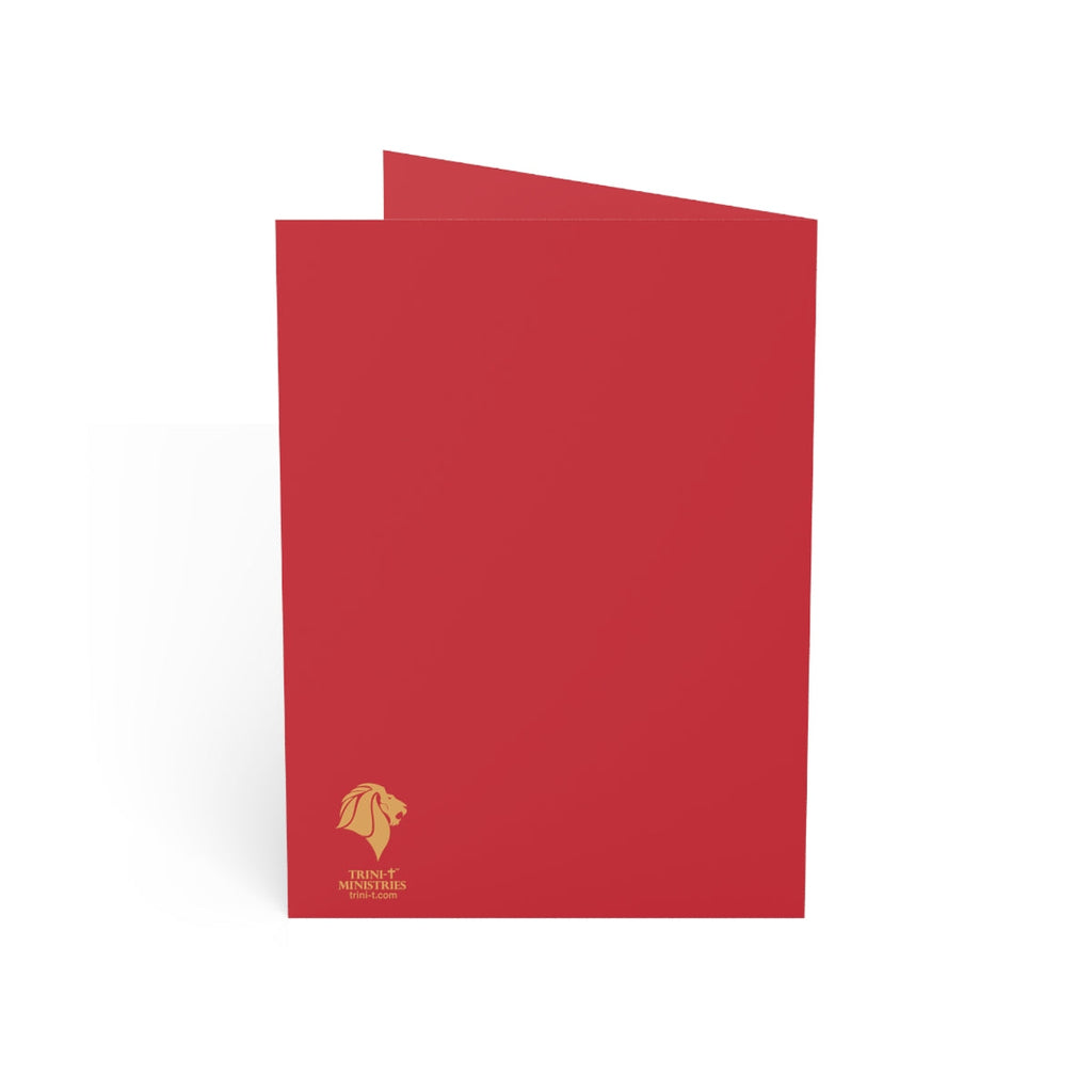 Red Glory to the King greeting card with gold logo, perfect for nativity greetings