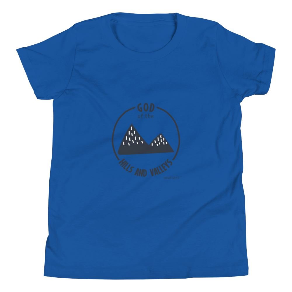 God of the Hills & Valleys - Kid’s T -  Kelly / S, Kelly / M, Kelly / L, Kelly / XL, Athletic Heather / S, Athletic Heather / M, Athletic Heather / L, Athletic Heather / XL, True Royal / S, True Royal / M -  Trini-T Ministries