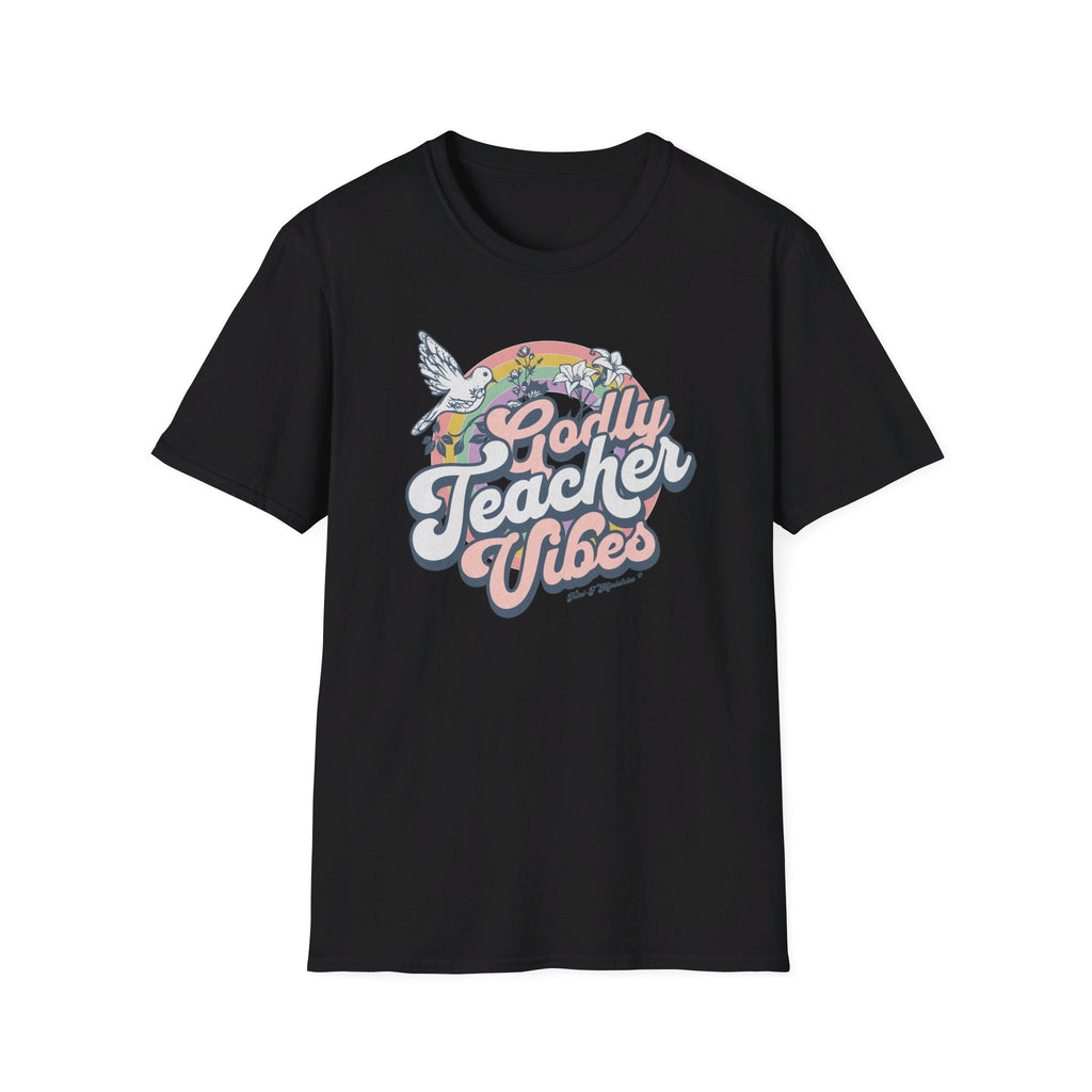 Black Godly Teacher Vibes T-Shirt.  Celebrate the incredible impact of Godly teachers with our new "Godly Teacher Vibes" Collection from Trini-T Ministries!