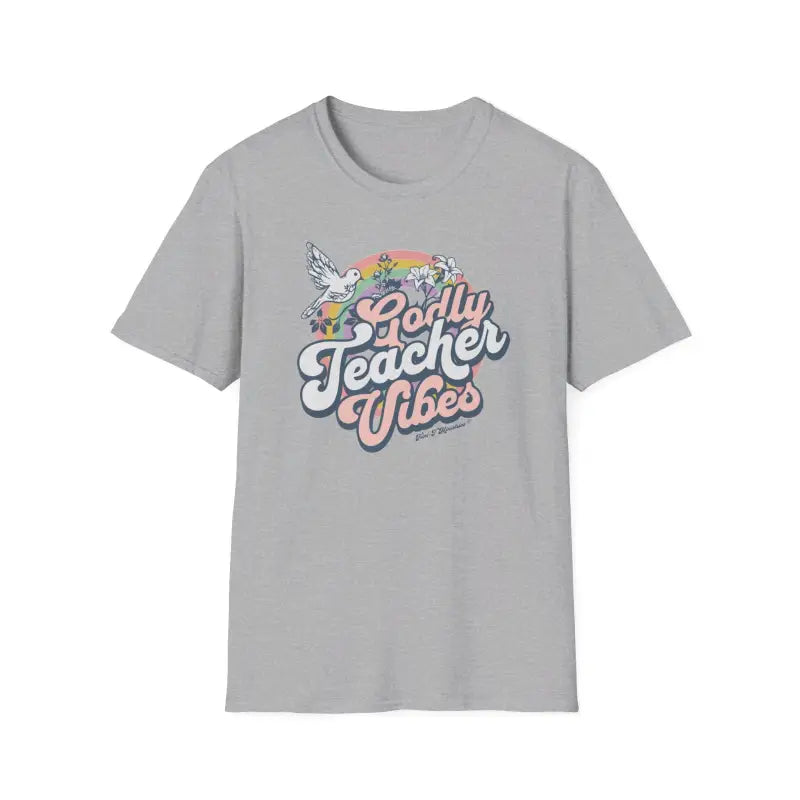 Sport Gray Godly Teacher Vibes T-Shirt.  Celebrate the incredible impact of Godly teachers with our new "Godly Teacher Vibes" Collection from Trini-T Ministries!