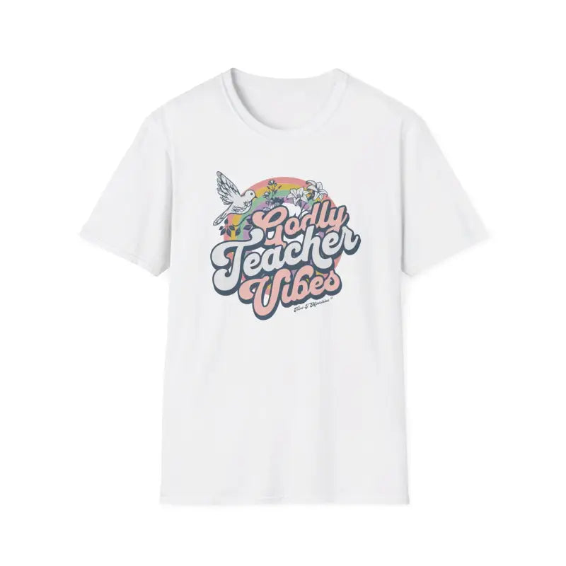 White Godly Teacher Vibes T-Shirt.  Celebrate the incredible impact of Godly teachers with our new "Godly Teacher Vibes" Collection from Trini-T Ministries!