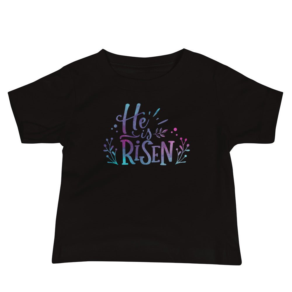 He Is Risen - Baby’s T -  Black / 6-12m, Black / 12-18m, Black / 18-24m, Pink / 6-12m, Pink / 12-18m, Pink / 18-24m, White / 6-12m, White / 12-18m, White / 18-24m -  Trini-T Ministries