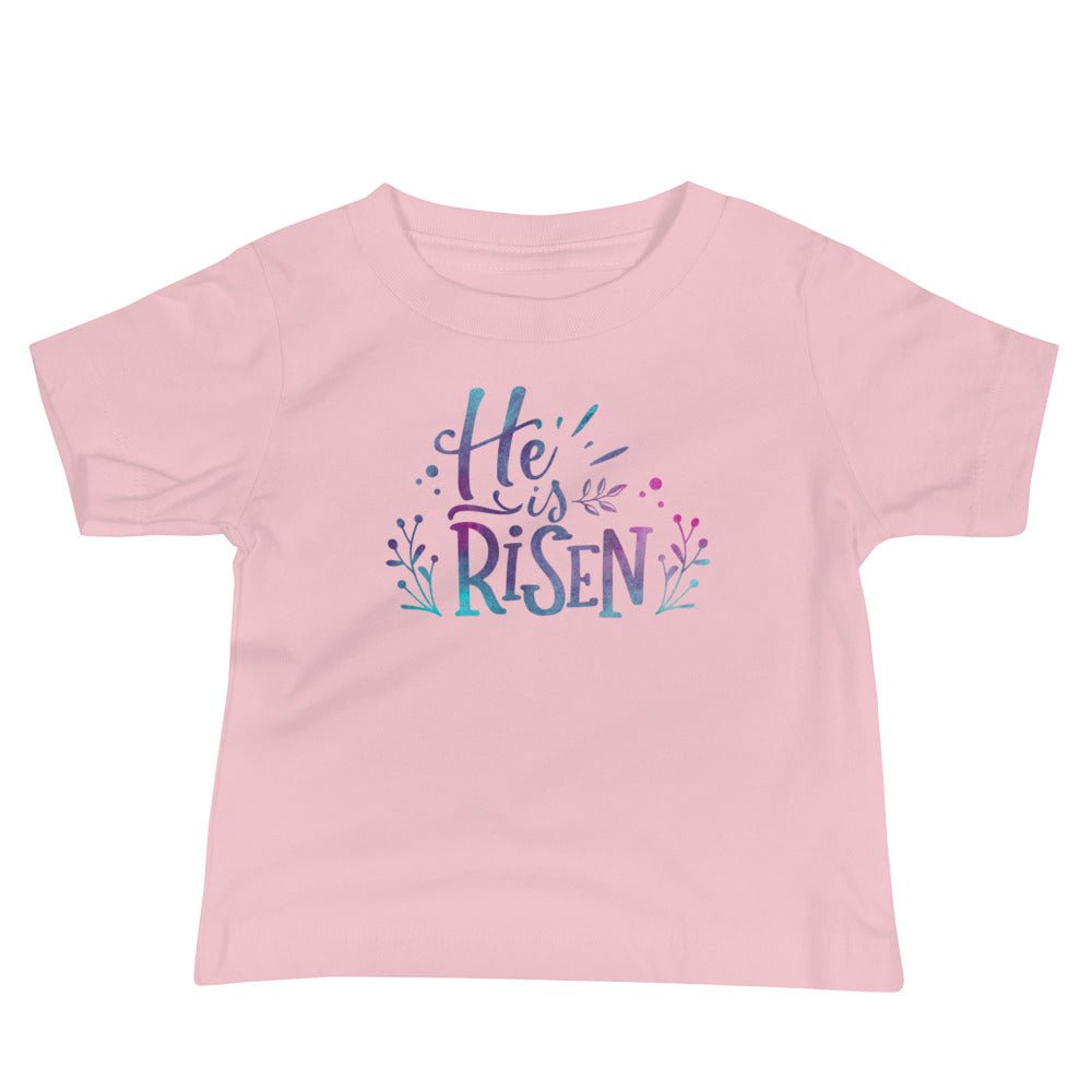 He Is Risen - Baby’s T -  Black / 6-12m, Black / 12-18m, Black / 18-24m, Pink / 6-12m, Pink / 12-18m, Pink / 18-24m, White / 6-12m, White / 12-18m, White / 18-24m -  Trini-T Ministries