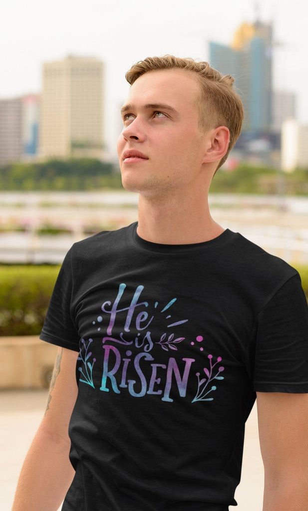 He Is Risen Watercolor - Men’s T -  Black / S, Black / M, Black / L, Black / XL, Black / 2XL, Black / 3XL, White / S, White / M, White / L, White / XL -  Trini-T Ministries