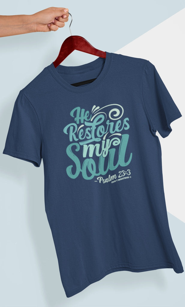 He Restores My Soul - T -  Royal / S, Royal / M, Royal / L, Royal / XL, Royal / 2XL, Royal / 3XL, Black / S, Military Green / S, Charcoal / S, Dark Chocolate / S -  Trini-T Ministries