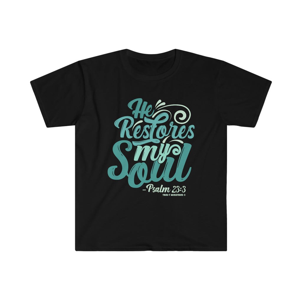 He Restores My Soul - T -  Royal / S, Royal / M, Royal / L, Royal / XL, Royal / 2XL, Royal / 3XL, Black / S, Military Green / S, Charcoal / S, Dark Chocolate / S -  Trini-T Ministries