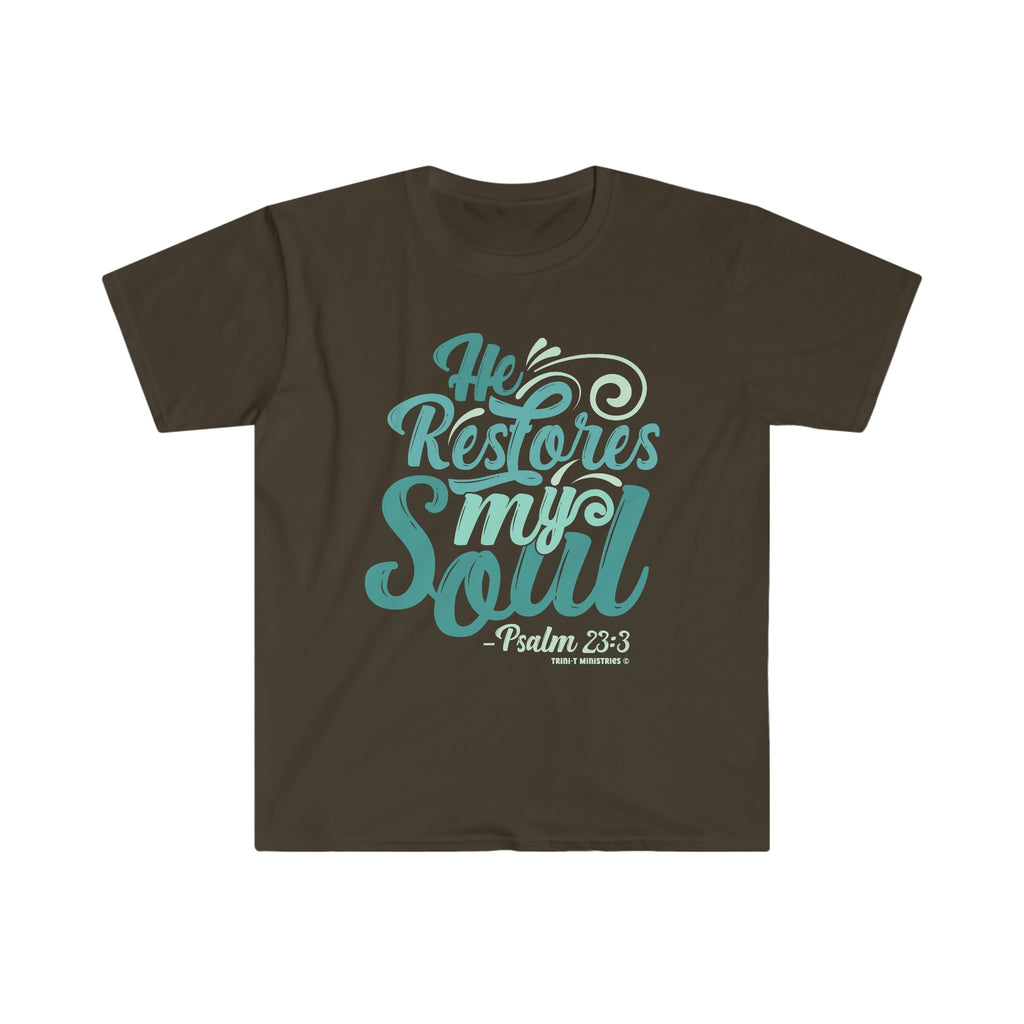 He Restores My Soul - T -  Royal / S, Royal / M, Royal / L, Royal / XL, Royal / 2XL, Royal / 3XL, Black / S, Military Green / S, Charcoal / S, Dark Chocolate / S -  Trini-T Ministries