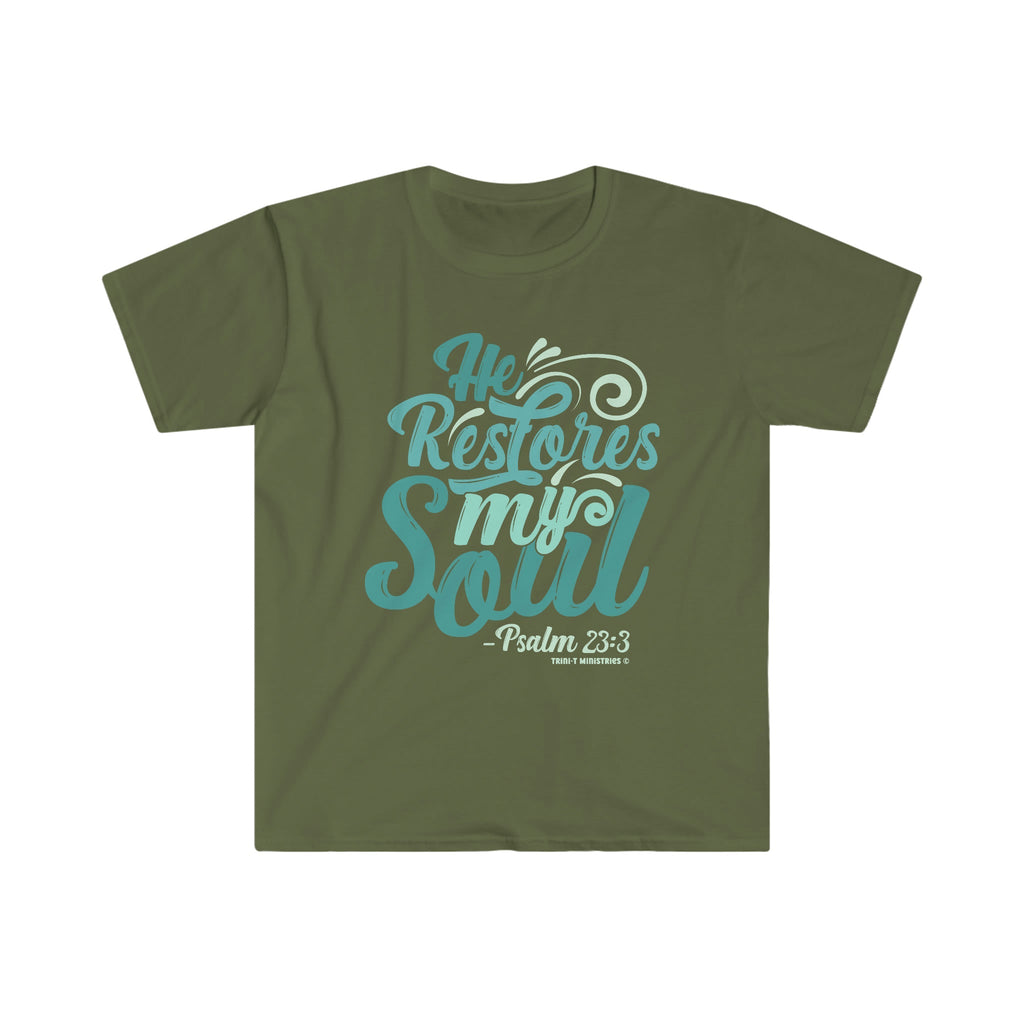 He Restores My Soul - T -  Royal / S, Royal / M, Royal / L, Royal / XL, Royal / 2XL, Royal / 3XL, Black / S, Military Green / S, Charcoal / S, Dark Chocolate / S -  Trini-T Ministries