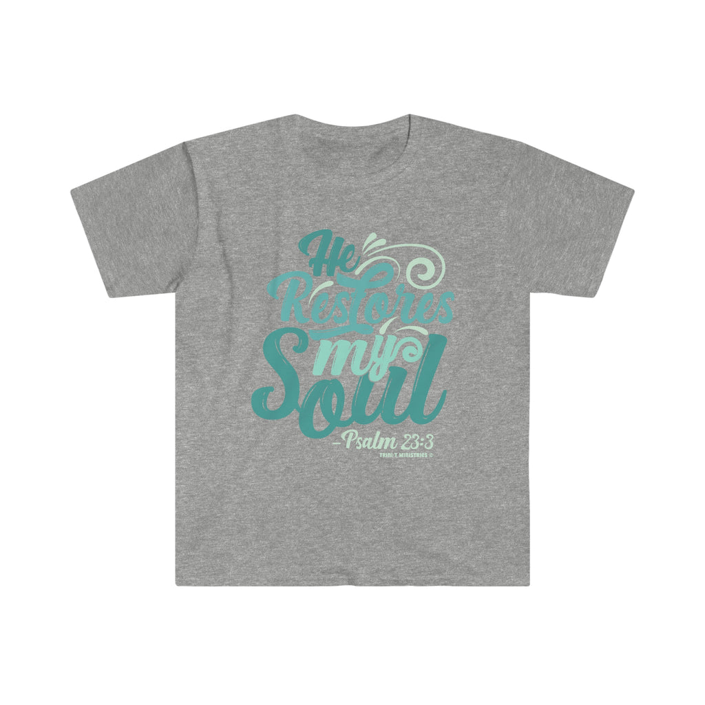 He Restores My Soul - T -  Royal / S, Royal / M, Royal / L, Royal / XL, Royal / 2XL, Royal / 3XL, Black / S, Military Green / S, Charcoal / S, Dark Chocolate / S -  Trini-T Ministries