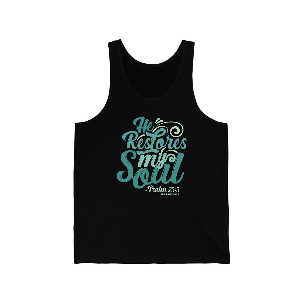 He Restores My Soul - Tank Top -  XS / Navy, S / Navy, M / Navy, L / Navy, XL / Navy, 2XL / Navy, XS / Black, XS / White, S / Black, S / White -  Trini-T Ministries