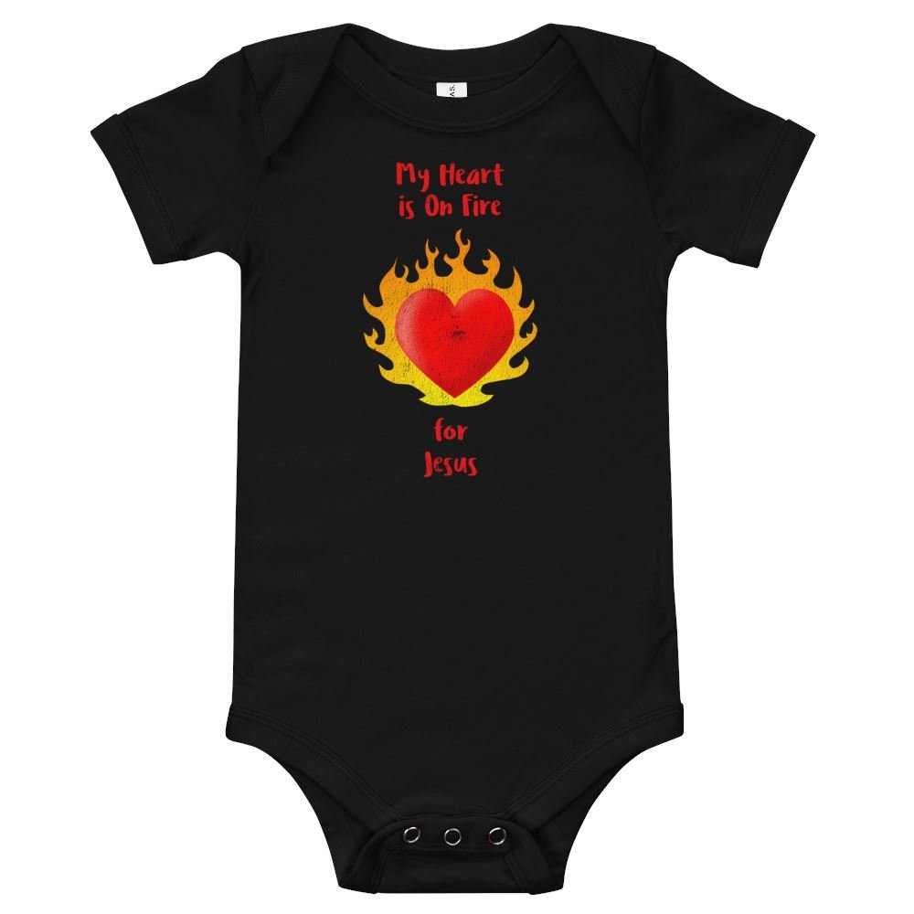 Heart On Fire - Baby’s Romper -  Black / 3-6m, Black / 6-12m, Black / 12-18m, Black / 18-24m, White / 3-6m, White / 6-12m, White / 12-18m, White / 18-24m, Pink / 3-6m, Pink / 6-12m -  Trini-T Ministries