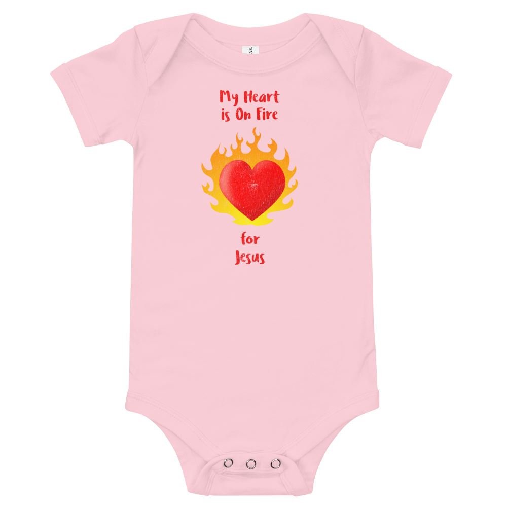 Heart On Fire - Baby’s Romper -  Black / 3-6m, Black / 6-12m, Black / 12-18m, Black / 18-24m, White / 3-6m, White / 6-12m, White / 12-18m, White / 18-24m, Pink / 3-6m, Pink / 6-12m -  Trini-T Ministries