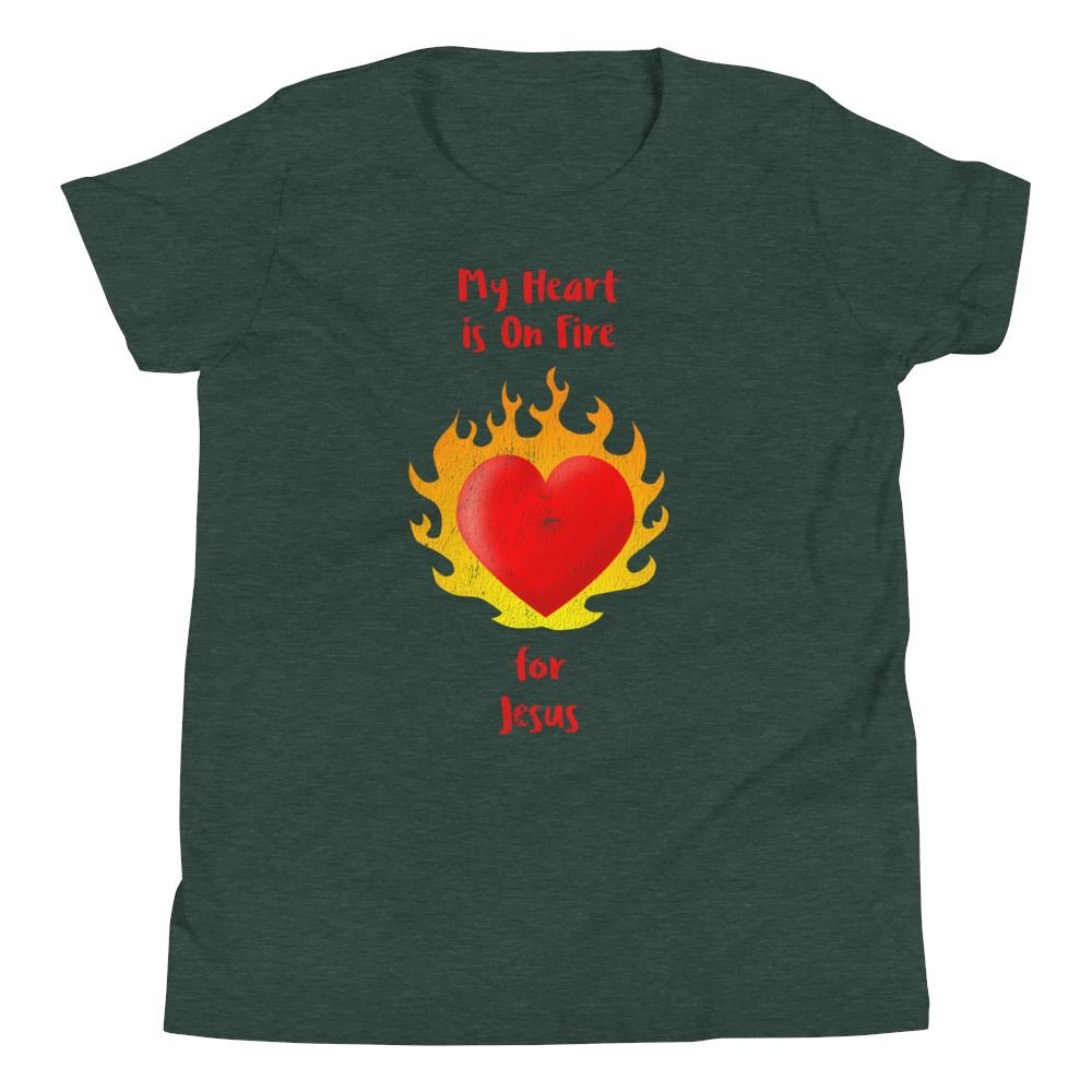 Heart On Fire - Kid’s T -  Black / S, Black / M, Black / L, Black / XL, Heather Forest / S, Heather Forest / M, Heather Forest / L, Heather Forest / XL, Navy / S, Navy / M -  Trini-T Ministries