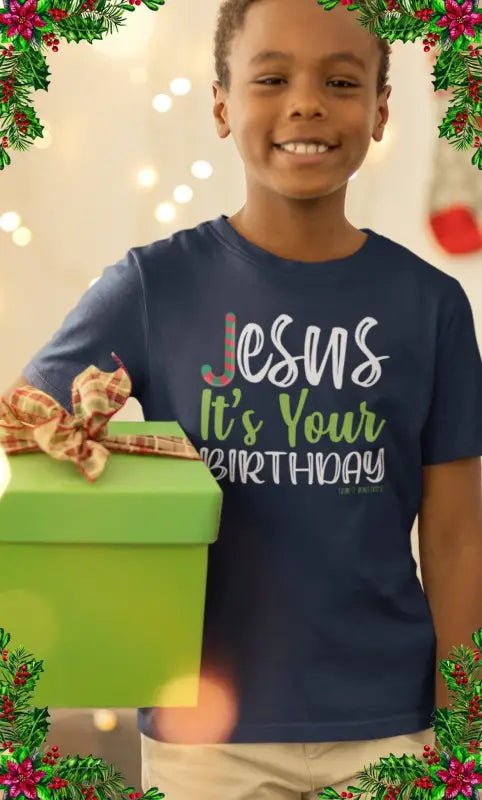 Jesus' Birthday - Kid's T -  XS / Navy, S / Navy, M / Navy, L / Navy, XL / Navy, XS / Black, S / Black, M / Black, L / Black, XL / Black -  Trini-T Ministries