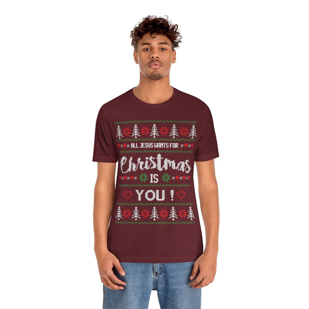 Jesus Wants You - Ugly Sweater T -  Dark Grey Heather / S, Dark Grey Heather / M, Dark Grey Heather / L, Dark Grey Heather / XL, Dark Grey Heather / 2XL, Dark Grey Heather / 3XL, Athletic Heather / S, Black / S, Maroon / S, Navy / S -  Trini-T Ministries