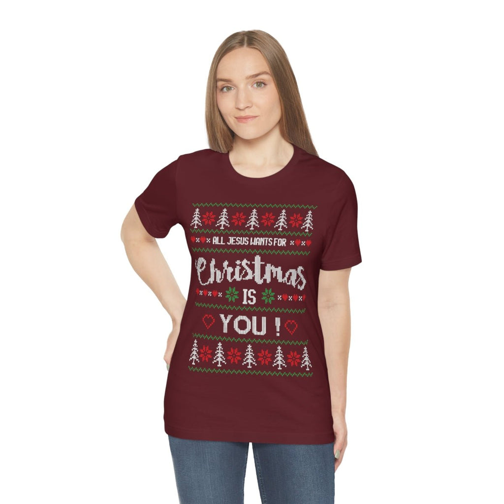 Jesus Wants You - Ugly Sweater T -  Dark Grey Heather / S, Dark Grey Heather / M, Dark Grey Heather / L, Dark Grey Heather / XL, Dark Grey Heather / 2XL, Dark Grey Heather / 3XL, Athletic Heather / S, Black / S, Maroon / S, Navy / S -  Trini-T Ministries