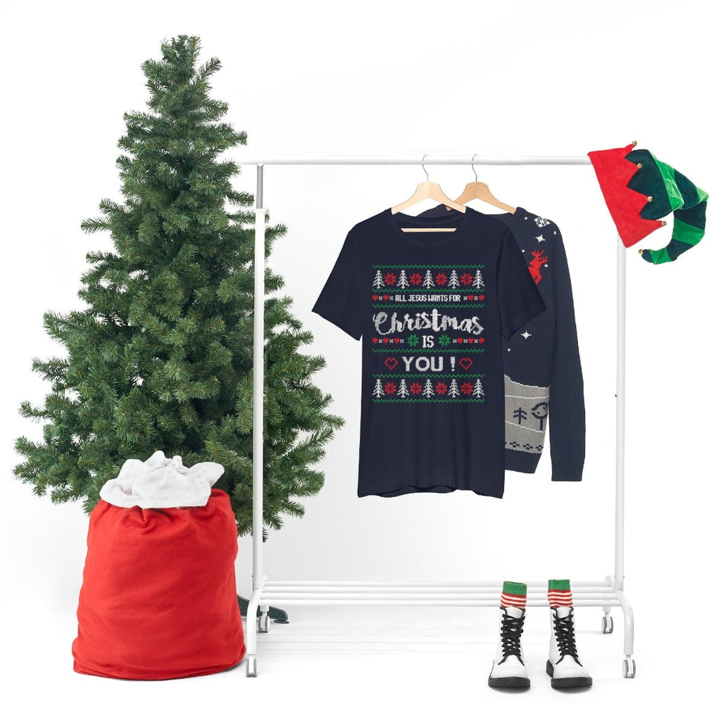 Jesus Wants You - Ugly Sweater T -  Dark Grey Heather / S, Dark Grey Heather / M, Dark Grey Heather / L, Dark Grey Heather / XL, Dark Grey Heather / 2XL, Dark Grey Heather / 3XL, Athletic Heather / S, Black / S, Maroon / S, Navy / S -  Trini-T Ministries