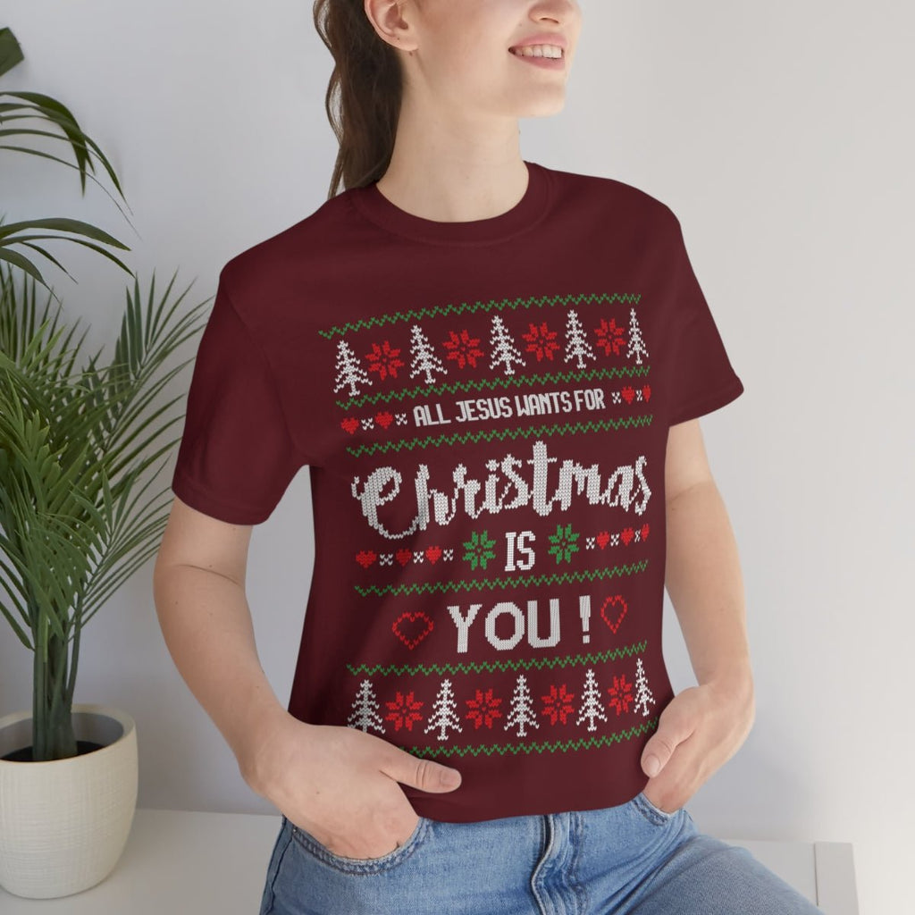 Jesus Wants You - Ugly Sweater T -  Dark Grey Heather / S, Dark Grey Heather / M, Dark Grey Heather / L, Dark Grey Heather / XL, Dark Grey Heather / 2XL, Dark Grey Heather / 3XL, Athletic Heather / S, Black / S, Maroon / S, Navy / S -  Trini-T Ministries