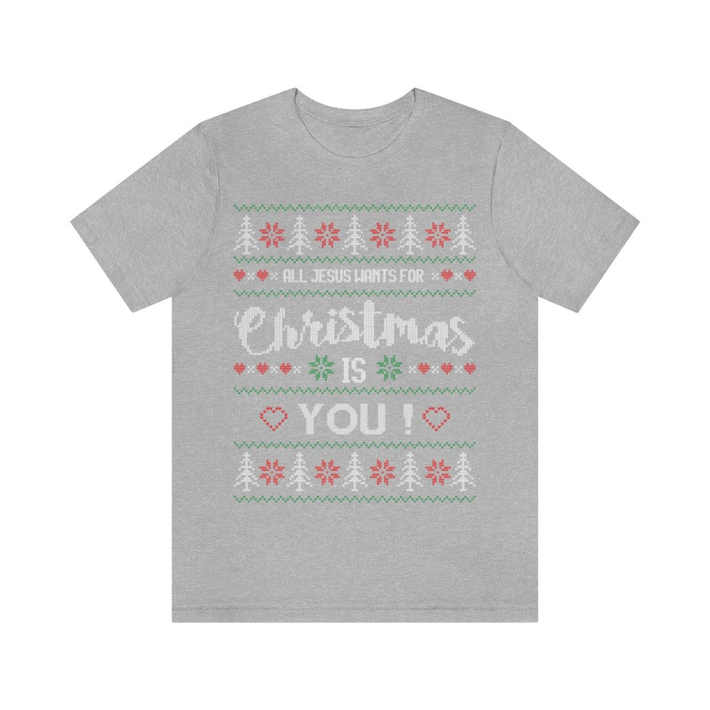 Jesus Wants You - Ugly Sweater T -  Dark Grey Heather / S, Dark Grey Heather / M, Dark Grey Heather / L, Dark Grey Heather / XL, Dark Grey Heather / 2XL, Dark Grey Heather / 3XL, Athletic Heather / S, Black / S, Maroon / S, Navy / S -  Trini-T Ministries